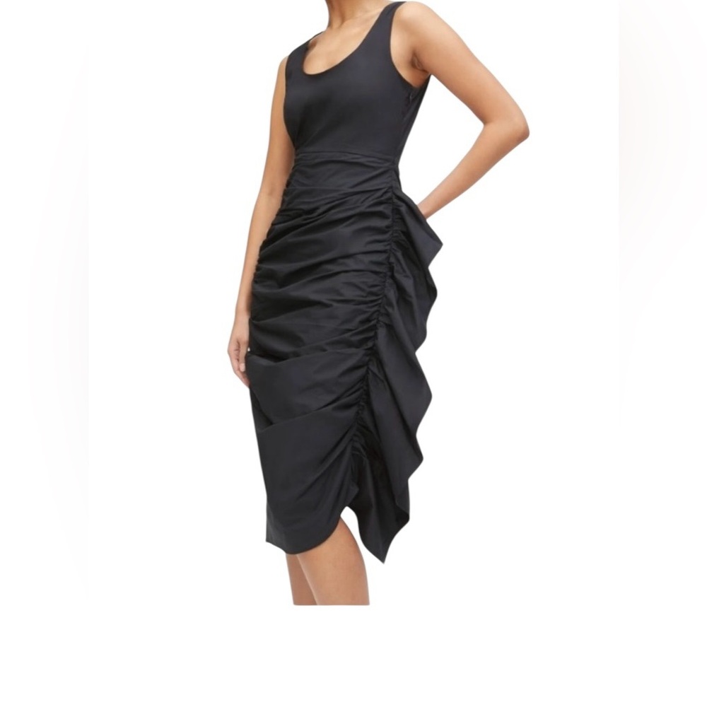 Rhode Elsie Cotton Poplin Sleeveless Scoop Neck Ruched Sides Asymmetric
